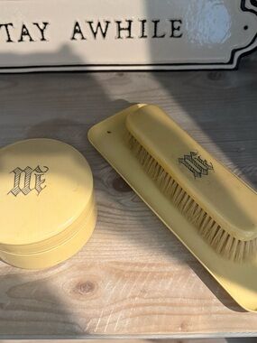 Vintage Yellow Monogrammed Brush & Powder Jar Set